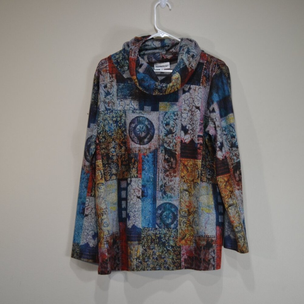 Northstyle Vintage Roman Scencery Stly Womens L Cowl Neck Long Sleeve Tunic Top